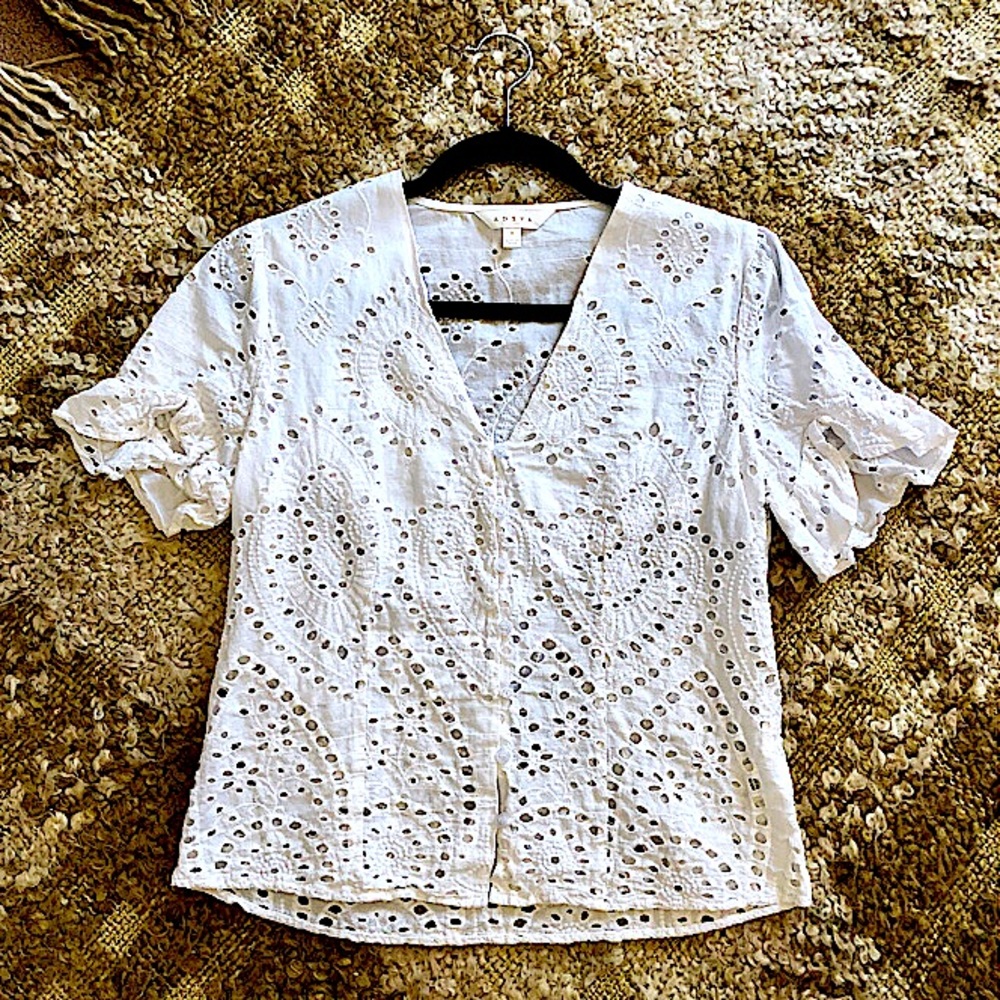 Eyelet Button Down Blouse